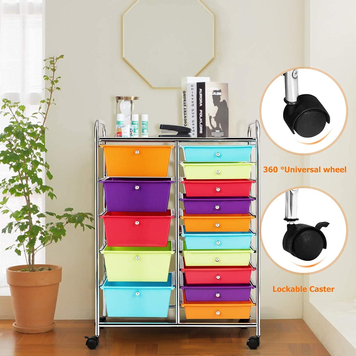 image:imageGiantex Rolling Storage Cart with 15 Drawers Mobile Book Paper Organizer Tools Trolley with Wheels Ideal for School Office Home  Multiple Color