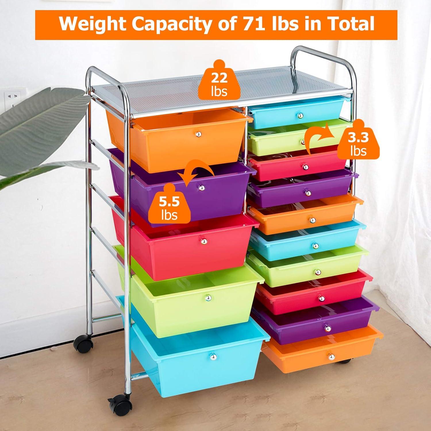 image:imageGiantex Rolling Storage Cart with 15 Drawers Mobile Book Paper Organizer Tools Trolley with Wheels Ideal for School Office Home  Multiple Color