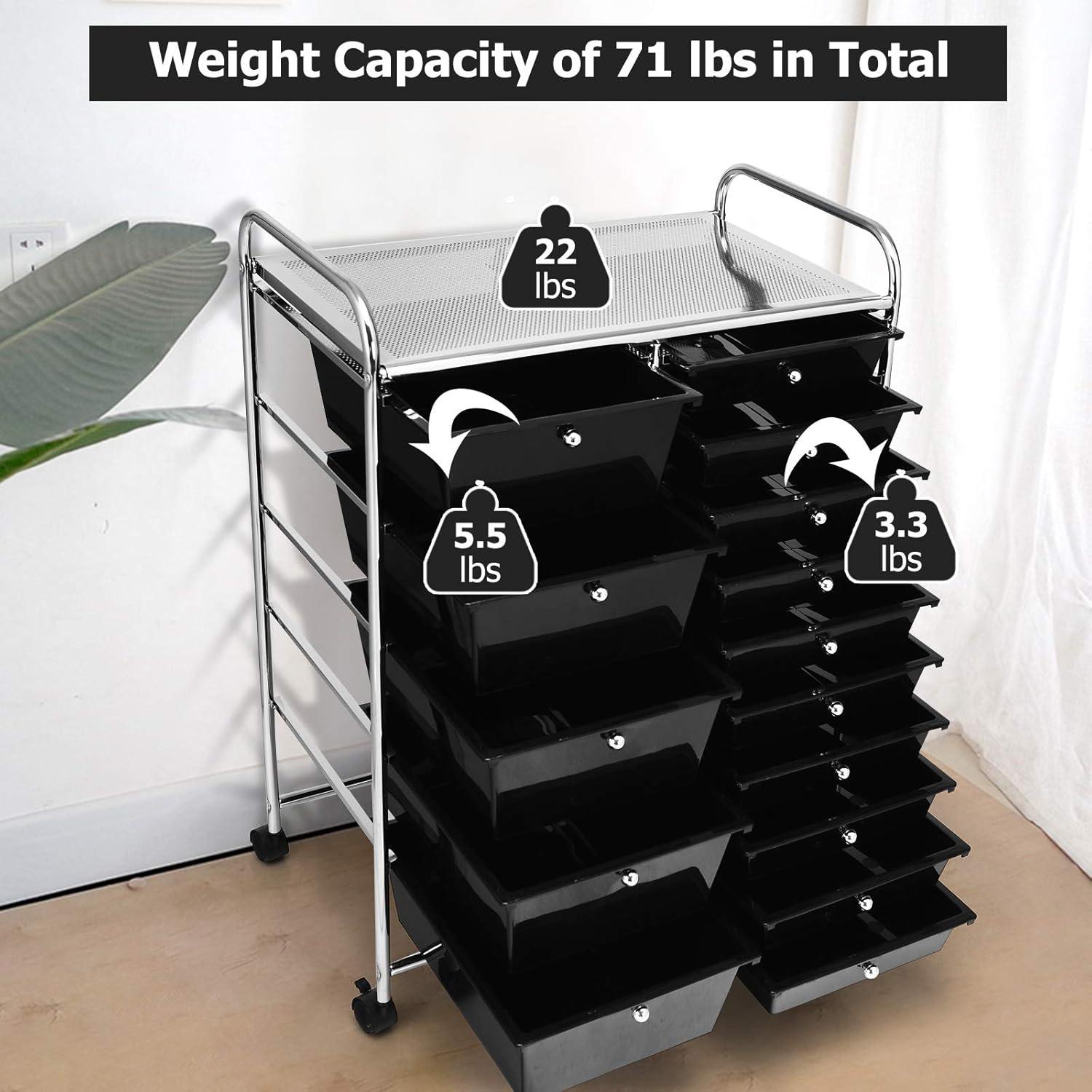 image:imageGiantex Rolling Storage Cart with 15 Drawers Mobile Book Paper Organizer Tools Trolley with Wheels Ideal for School Office Home Black