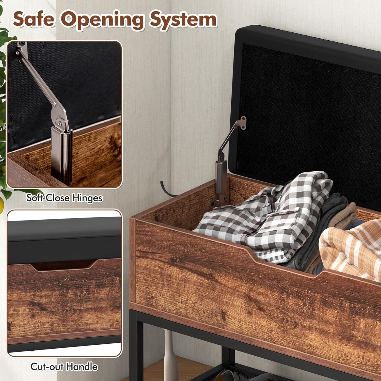 image:imageGiantex Rustic Brown Entryway Bench with Storage Flip Top Box 2 Door Cabinets Padded Cushion Shoehorn 395 Shoe Organizer for Hallway FoyerRustic Brown