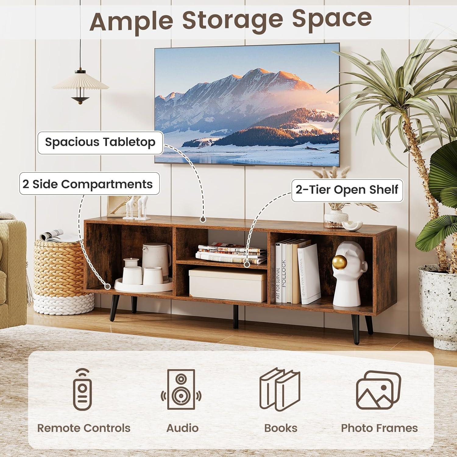 image:imageGiantex Rustic Brown TV Stand for TVs up to 55 475 Small Entertainment Center with Storage Open Shelves amp 5 HeavyDuty Metal Legs Wood Media Console Table for Living Room Bedroom