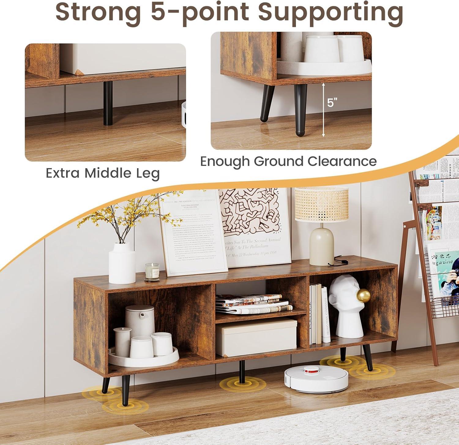 image:imageGiantex Rustic Brown TV Stand for TVs up to 55 475 Small Entertainment Center with Storage Open Shelves amp 5 HeavyDuty Metal Legs Wood Media Console Table for Living Room Bedroom