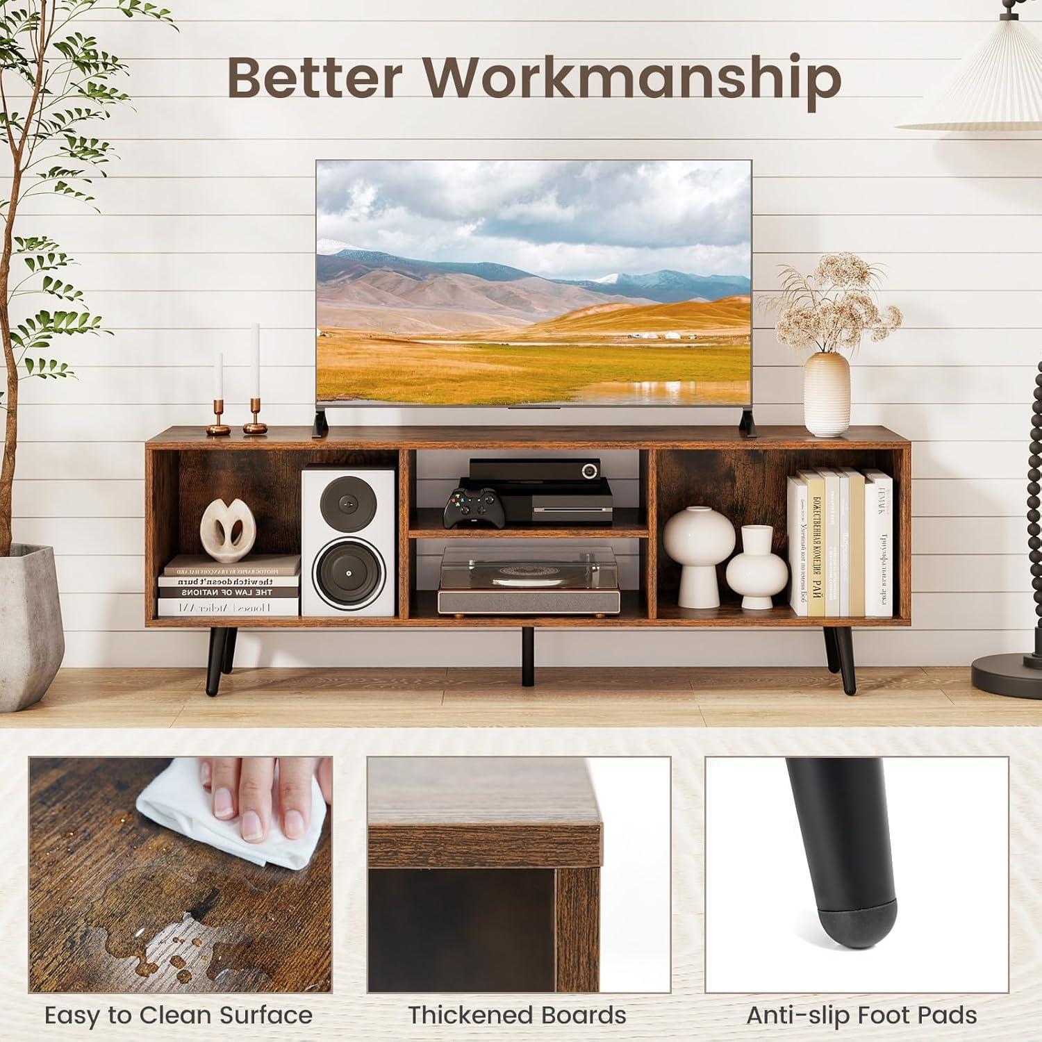 image:imageGiantex Rustic Brown TV Stand for TVs up to 55 475 Small Entertainment Center with Storage Open Shelves amp 5 HeavyDuty Metal Legs Wood Media Console Table for Living Room Bedroom
