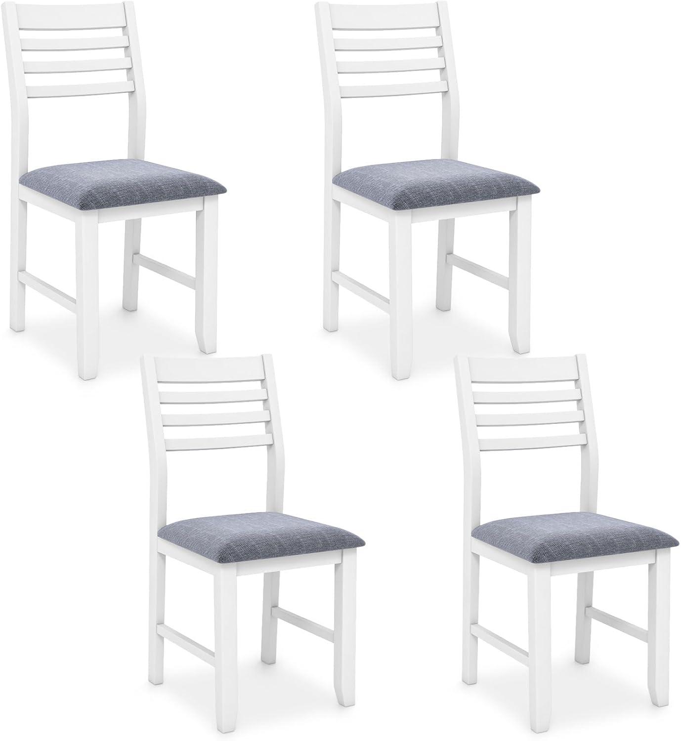 image:imageGiantex Set of 2 Dining Chairs White Upholstered Kitchen Chairs wPadded Seat amp Ladder Back Farmhouse Armless Side Chairs Modern Dining Room Chairs for Home Living Room RestaurantWhitegrey