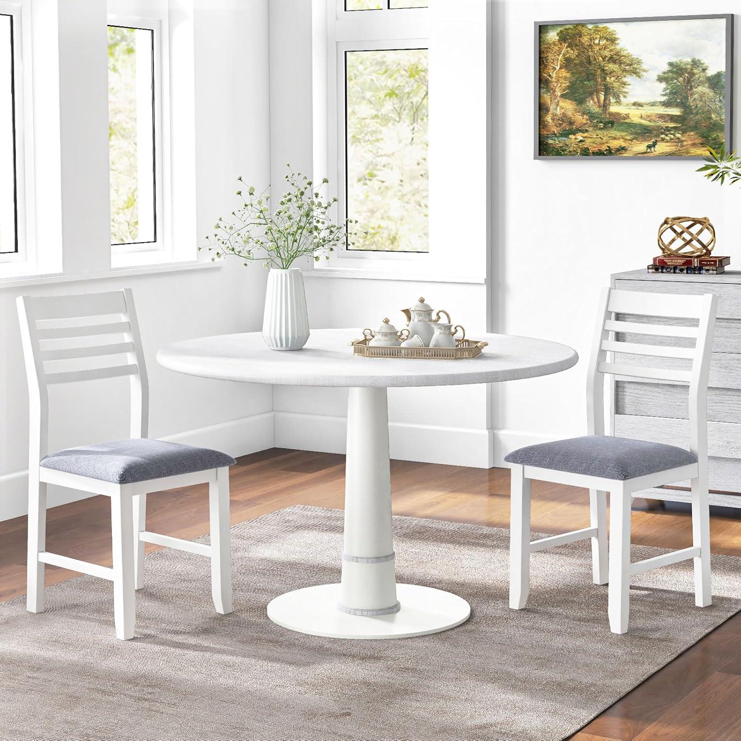 image:imageGiantex Set of 2 Dining Chairs White Upholstered Kitchen Chairs wPadded Seat amp Ladder Back Farmhouse Armless Side Chairs Modern Dining Room Chairs for Home Living Room RestaurantWhitegrey