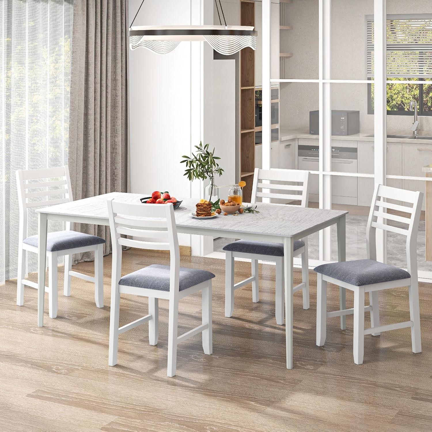 image:imageGiantex Set of 2 Dining Chairs White Upholstered Kitchen Chairs wPadded Seat amp Ladder Back Farmhouse Armless Side Chairs Modern Dining Room Chairs for Home Living Room RestaurantWhitegrey