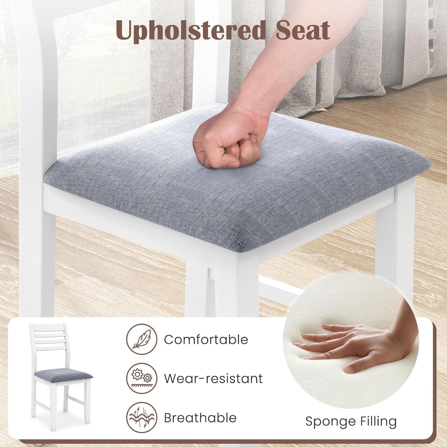 image:imageGiantex Set of 2 Dining Chairs White Upholstered Kitchen Chairs wPadded Seat amp Ladder Back Farmhouse Armless Side Chairs Modern Dining Room Chairs for Home Living Room RestaurantWhitegrey