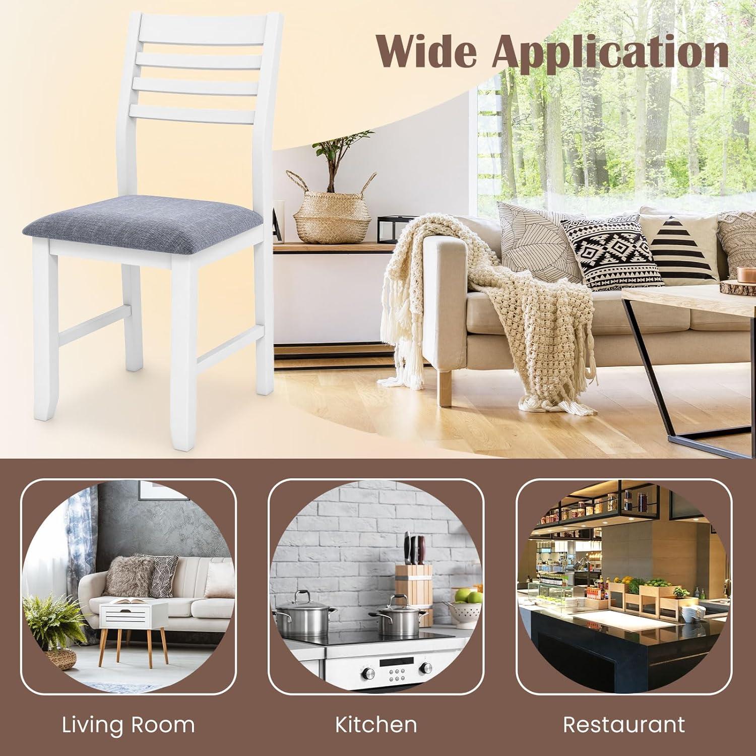 image:imageGiantex Set of 2 Dining Chairs White Upholstered Kitchen Chairs wPadded Seat amp Ladder Back Farmhouse Armless Side Chairs Modern Dining Room Chairs for Home Living Room RestaurantWhitegrey