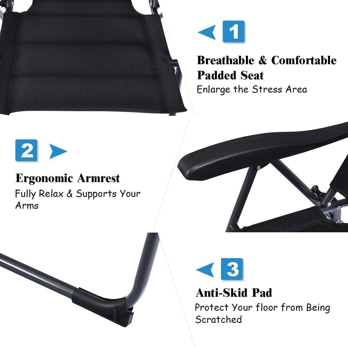 image:imageGiantex Set of 2 Patio Chairs Folding Chairs with Adjustable Backrest Outdoor Sling Chairs for Bistro Deck Backyard Armchair with Padded Seat 300 lbs Capacity 2 Black2