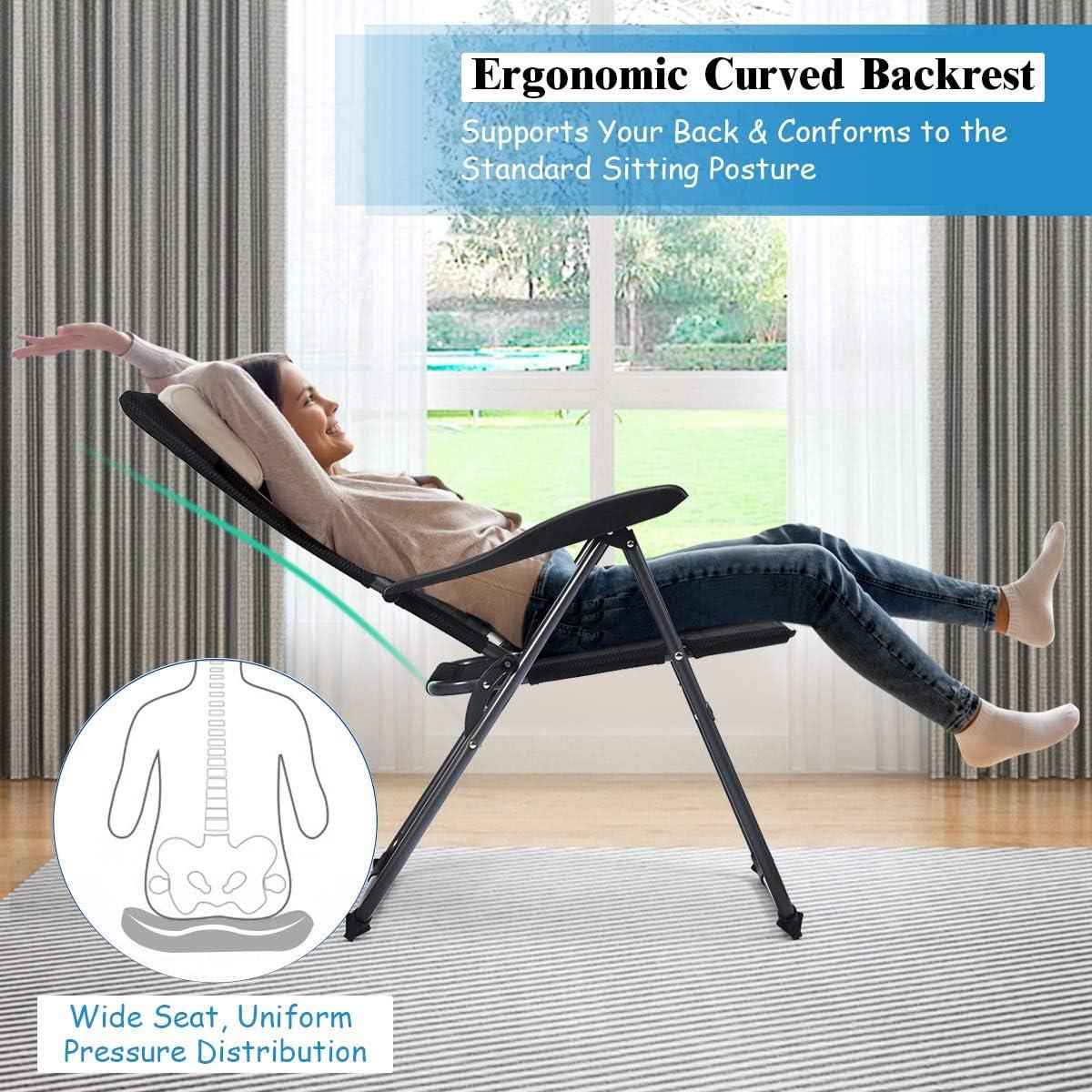 image:imageGiantex Set of 2 Patio Chairs Folding Chairs with Adjustable Backrest Outdoor Sling Chairs for Bistro Deck Backyard Armchair with Padded Seat 300 lbs Capacity 2 Black4