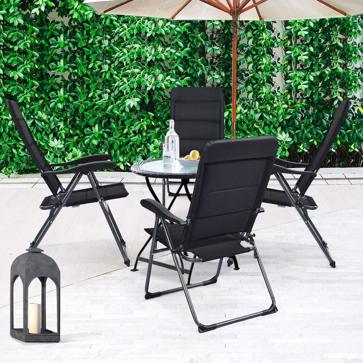 image:imageGiantex Set of 2 Patio Chairs Folding Chairs with Adjustable Backrest Outdoor Sling Chairs for Bistro Deck Backyard Armchair with Padded Seat 300 lbs Capacity 2 Black4