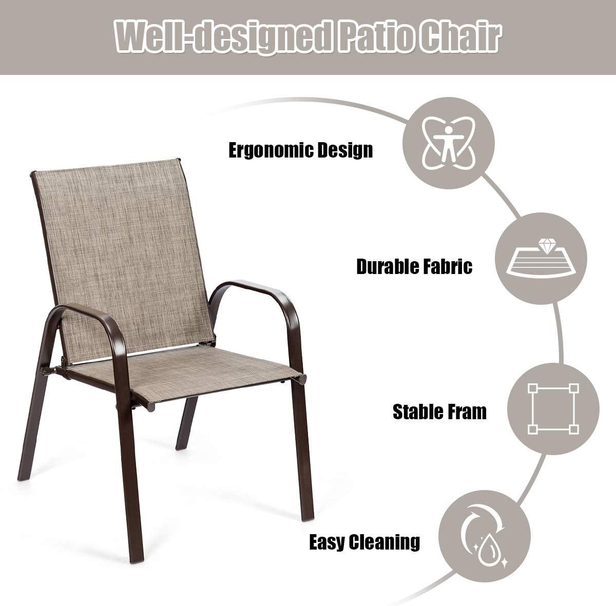 image:imageGiantex Set of 2 Patio Chairs Outdoor Bistro Armchairs with Metal Frame Mesh Seats High Backrest Patio Dining Chairs for Porch Garden Pool Balcony Yard DeckGrey