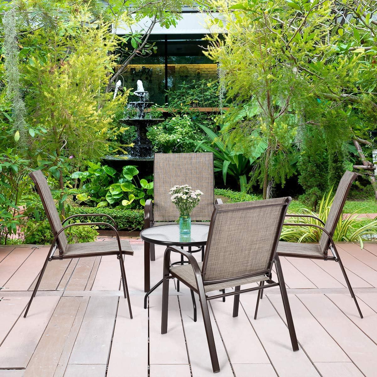 image:imageGiantex Set of 2 Patio Chairs Outdoor Bistro Armchairs with Metal Frame Mesh Seats High Backrest Patio Dining Chairs for Porch Garden Pool Balcony Yard DeckGrey