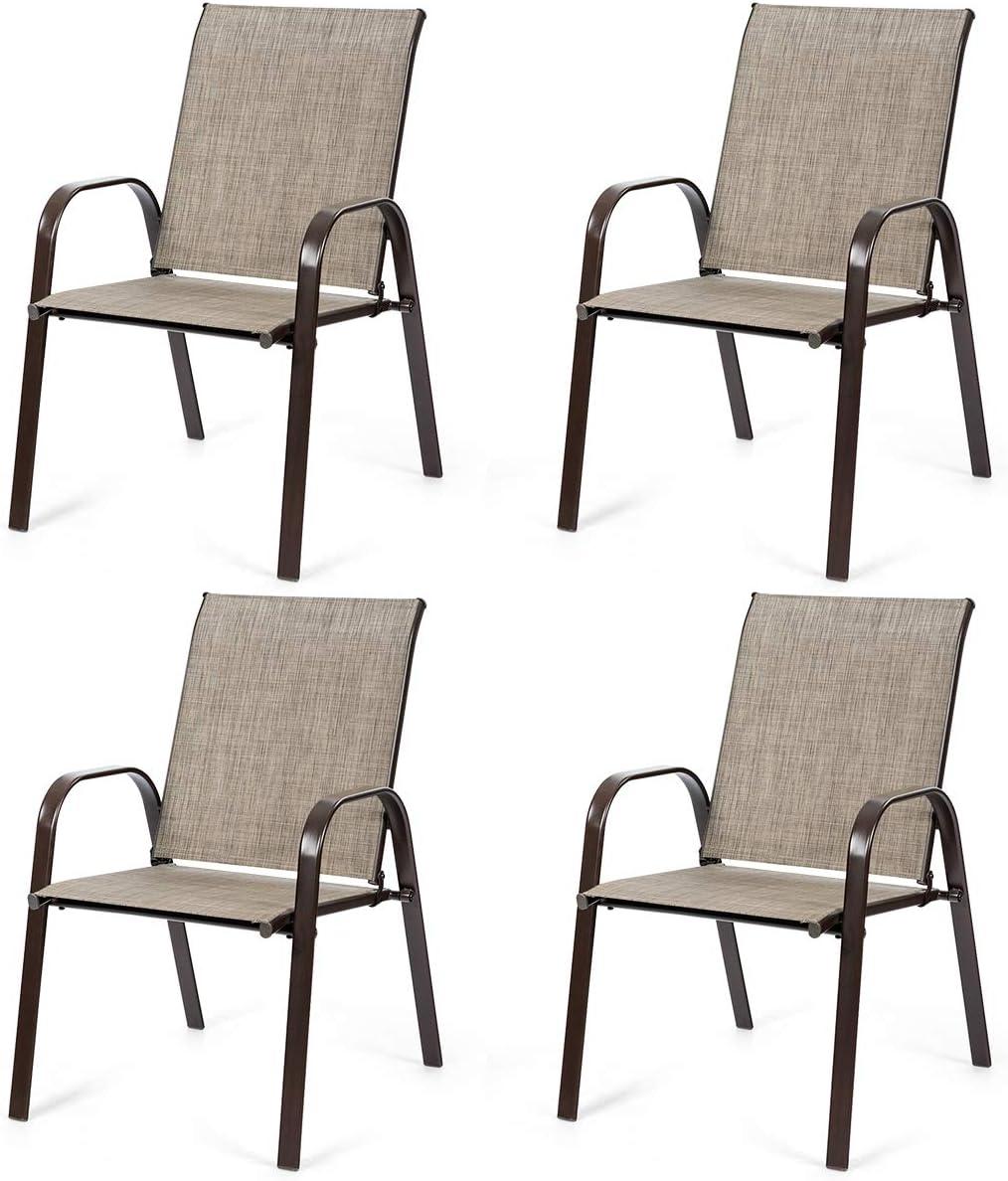 image:imageGiantex Set of 2 Patio Chairs Outdoor Bistro Armchairs with Metal Frame Mesh Seats High Backrest Patio Dining Chairs for Porch Garden Pool Balcony Yard DeckGrey