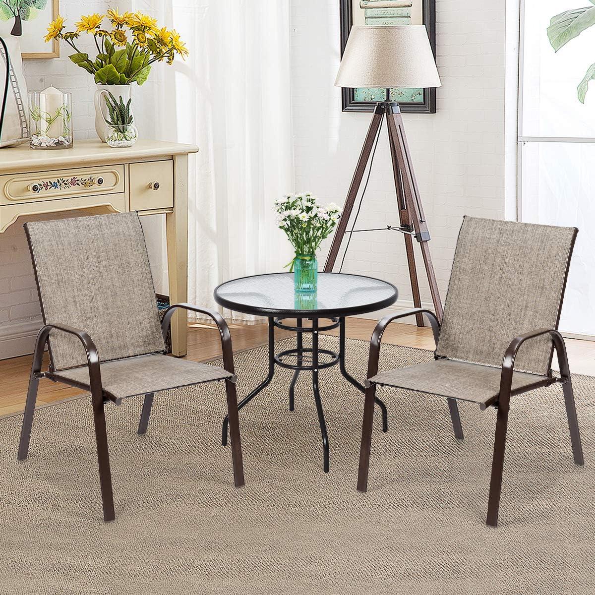 image:imageGiantex Set of 2 Patio Chairs Outdoor Bistro Armchairs with Metal Frame Mesh Seats High Backrest Patio Dining Chairs for Porch Garden Pool Balcony Yard DeckGrey
