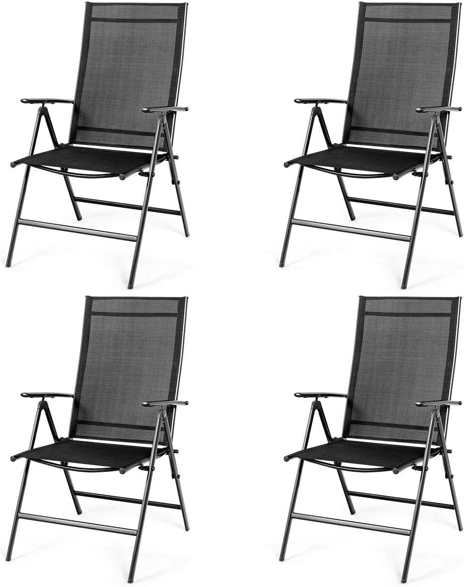 image:imageGiantex Set of 2 Patio Dining Chairs Folding Outdoor Chairs Portable Camping Chairs with Breathable Fabric Foldable Chairs with Armrest High Backrest for Garden Patio Pool Beach Yard BlackCharcoal Gray