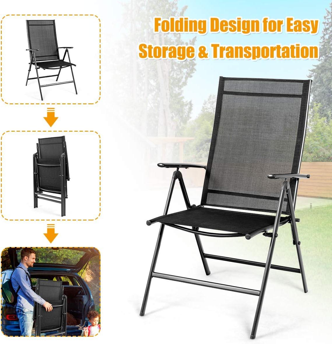 image:imageGiantex Set of 2 Patio Dining Chairs Folding Outdoor Chairs Portable Camping Chairs with Breathable Fabric Foldable Chairs with Armrest High Backrest for Garden Patio Pool Beach Yard BlackCharcoal Gray