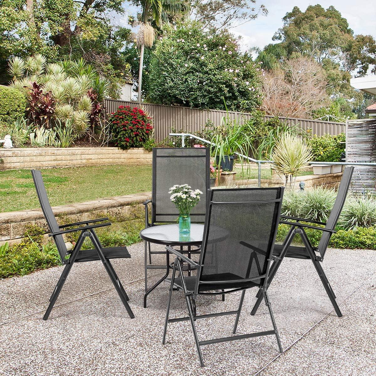 image:imageGiantex Set of 2 Patio Dining Chairs Folding Outdoor Chairs Portable Camping Chairs with Breathable Fabric Foldable Chairs with Armrest High Backrest for Garden Patio Pool Beach Yard BlackCharcoal Gray