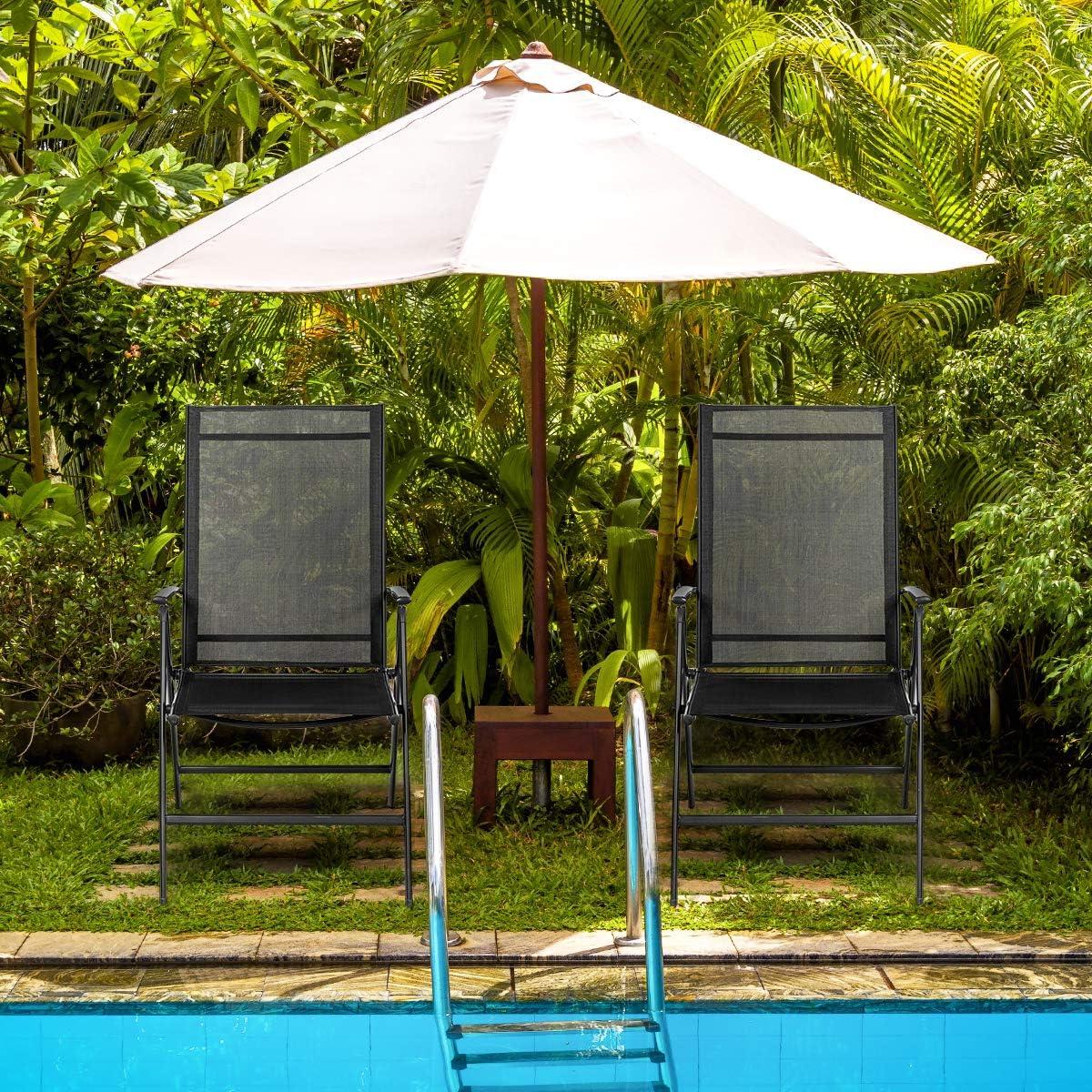 image:imageGiantex Set of 2 Patio Dining Chairs Folding Outdoor Chairs Portable Camping Chairs with Breathable Fabric Foldable Chairs with Armrest High Backrest for Garden Patio Pool Beach Yard BlackCharcoal Gray