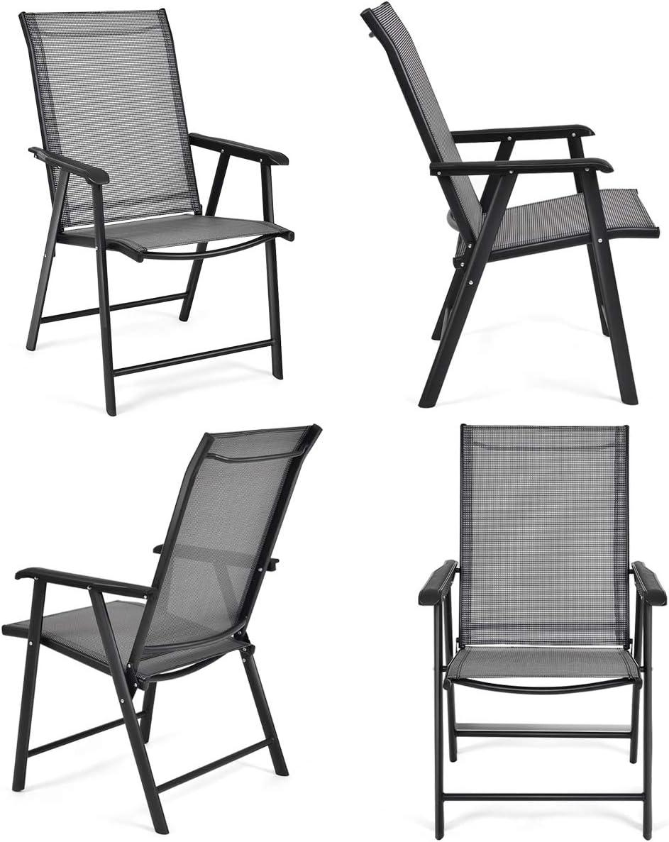 image:imageGiantex Set of 2 Patio Folding Chairs Outdoor Chairs with Armrest Portable Dining Chairs for Porch Camping Pool Beach Deck Lawn Garden 2Pack Patio Sling Chairs Metal Frame GreyGrey