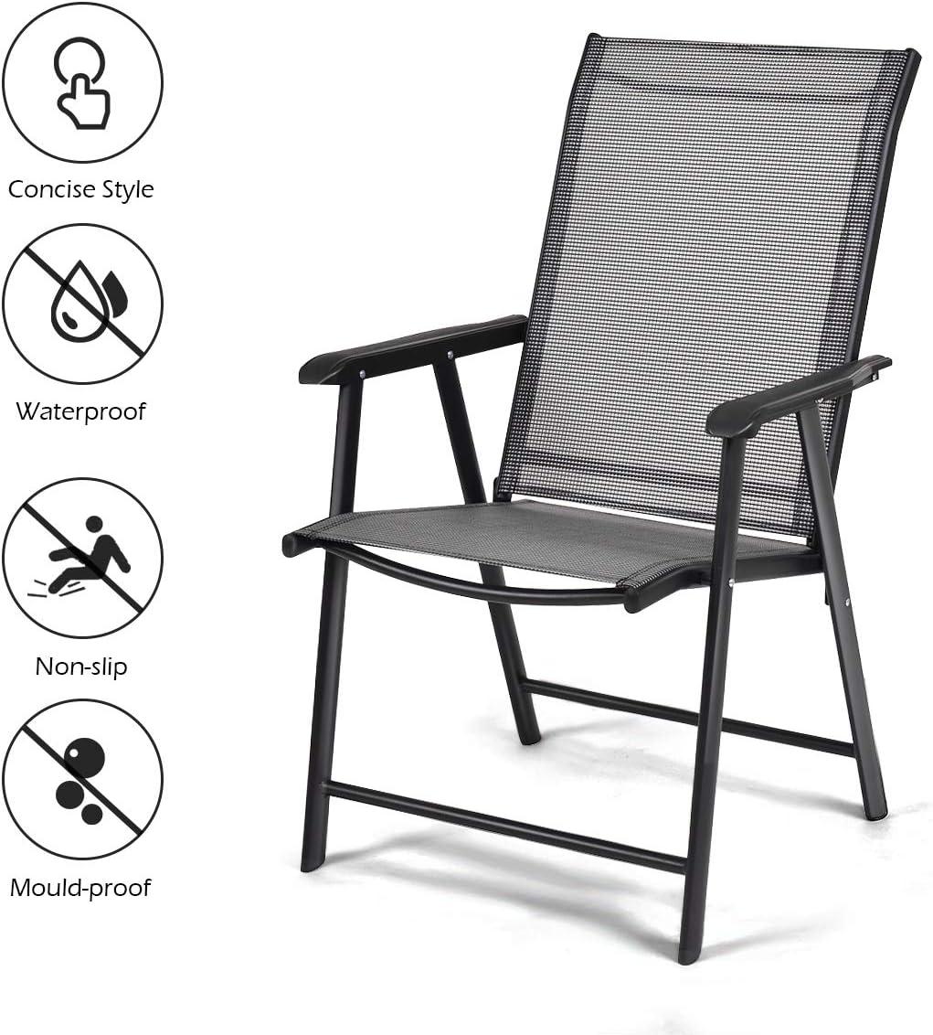 image:imageGiantex Set of 2 Patio Folding Chairs Outdoor Chairs with Armrest Portable Dining Chairs for Porch Camping Pool Beach Deck Lawn Garden 2Pack Patio Sling Chairs Metal Frame GreyGrey