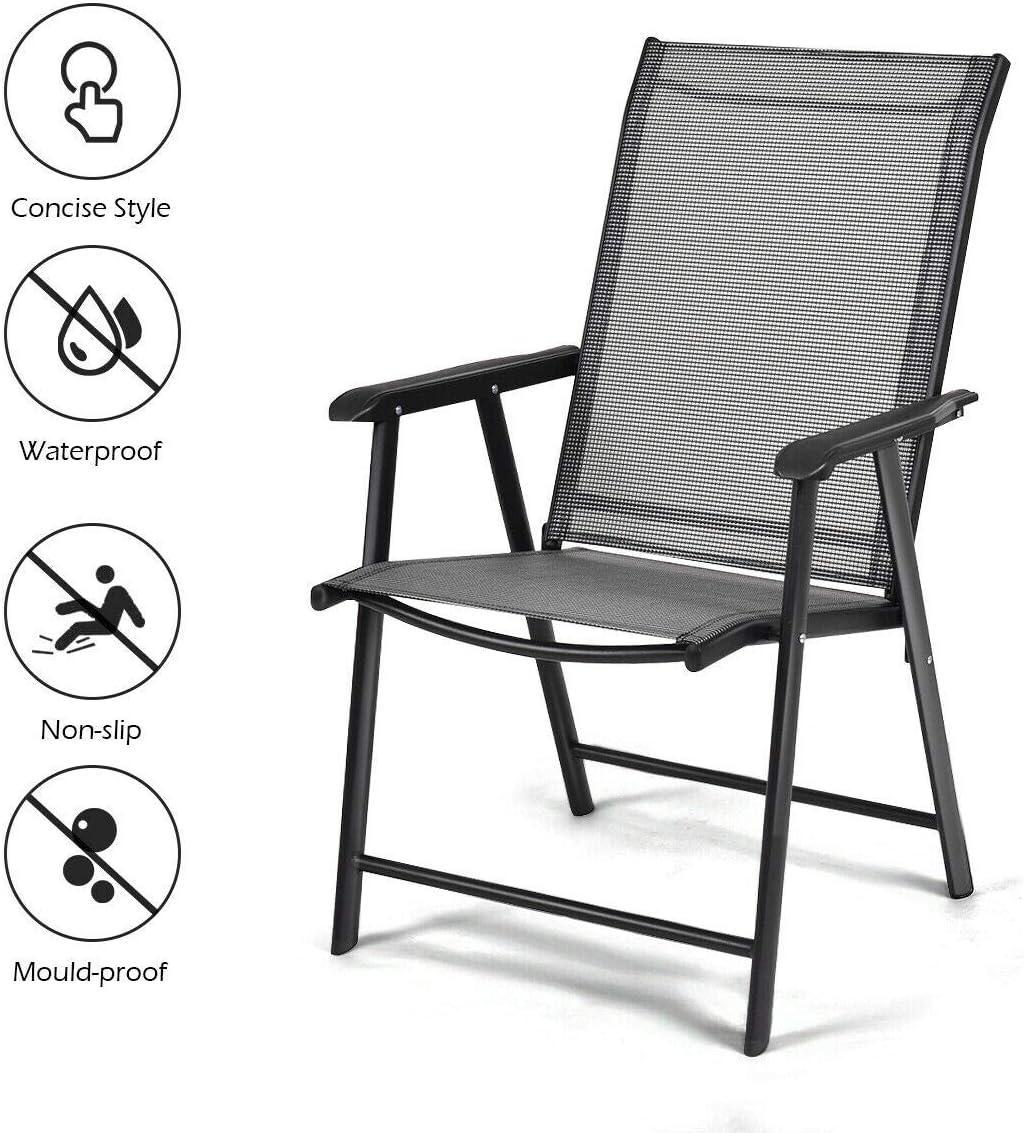 image:imageGiantex Set of 2 Patio Folding Chairs Outdoor Chairs with Armrest Portable Dining Chairs for Porch Camping Pool Beach Deck Lawn Garden 2Pack Patio Sling Chairs Metal Frame GreyGrey