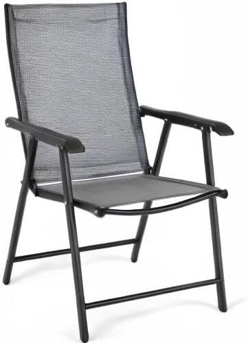 image:imageGiantex Set of 2 Patio Folding Chairs Outdoor Chairs with Armrest Portable Dining Chairs for Porch Camping Pool Beach Deck Lawn Garden 2Pack Patio Sling Chairs Metal Frame GreyGrey