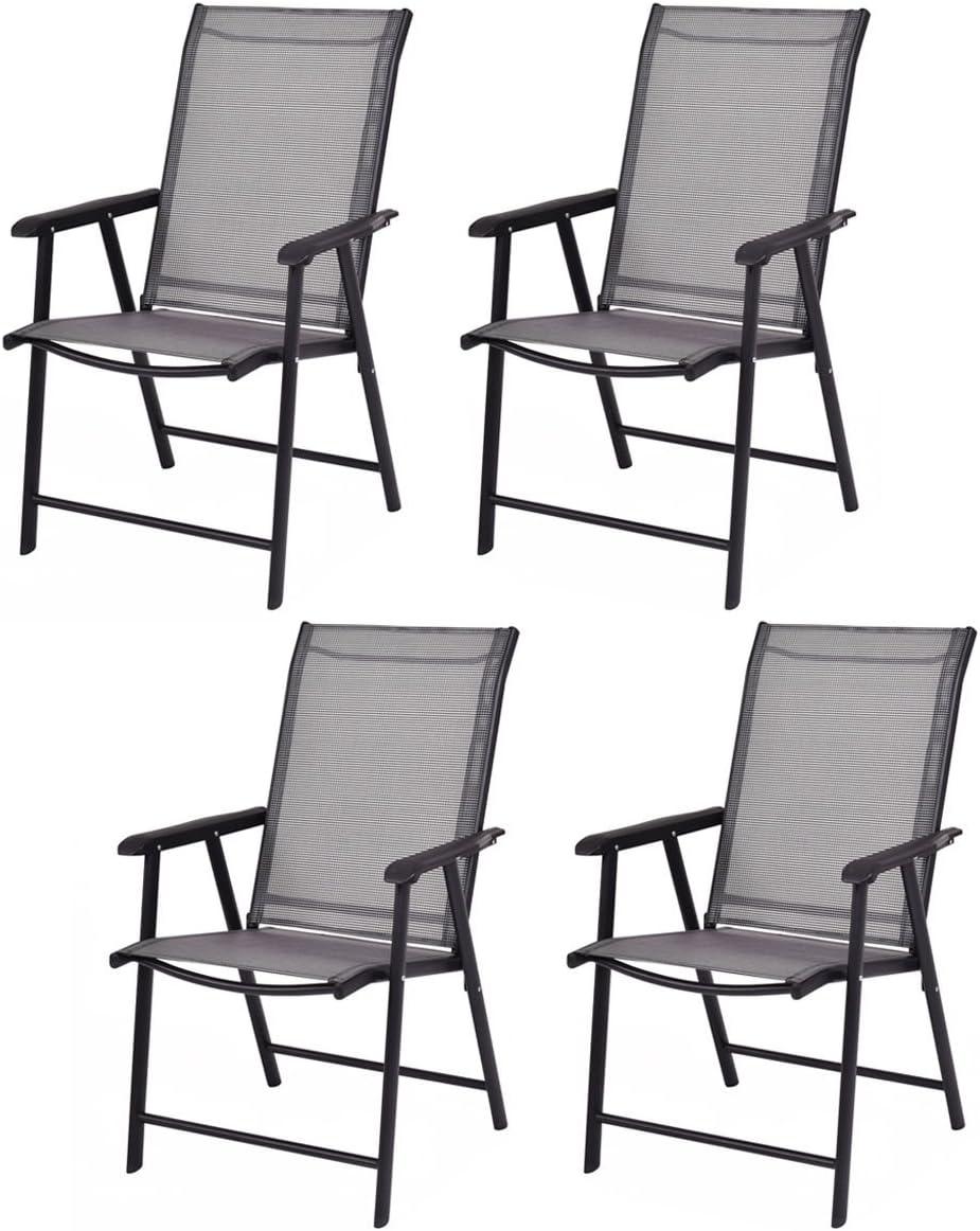 image:imageGiantex Set of 2 Patio Folding Chairs Outdoor Chairs with Armrest Portable Dining Chairs for Porch Camping Pool Beach Deck Lawn Garden 2Pack Patio Sling Chairs Metal Frame GreyGrey