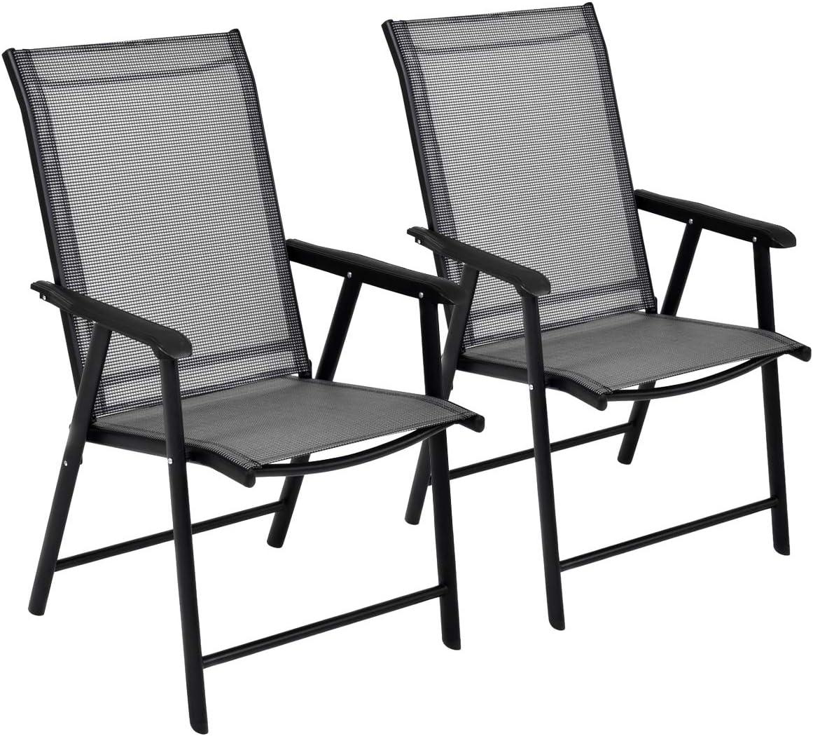 image:imageGiantex Set of 2 Patio Folding Chairs Outdoor Chairs with Armrest Portable Dining Chairs for Porch Camping Pool Beach Deck Lawn Garden 2Pack Patio Sling Chairs Metal Frame GreyGrey