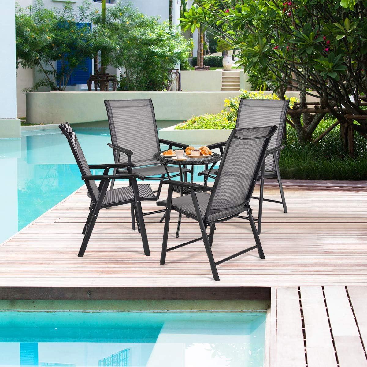 image:imageGiantex Set of 2 Patio Folding Chairs Outdoor Chairs with Armrest Portable Dining Chairs for Porch Camping Pool Beach Deck Lawn Garden 2Pack Patio Sling Chairs Metal Frame GreyGrey