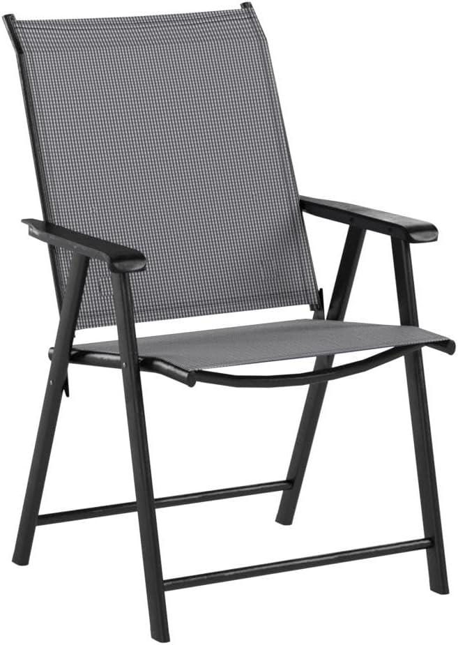 image:imageGiantex Set of 2 Patio Folding Chairs Outdoor Chairs with Armrest Portable Dining Chairs for Porch Camping Pool Beach Deck Lawn Garden 2Pack Patio Sling Chairs Metal Frame GreyGrey