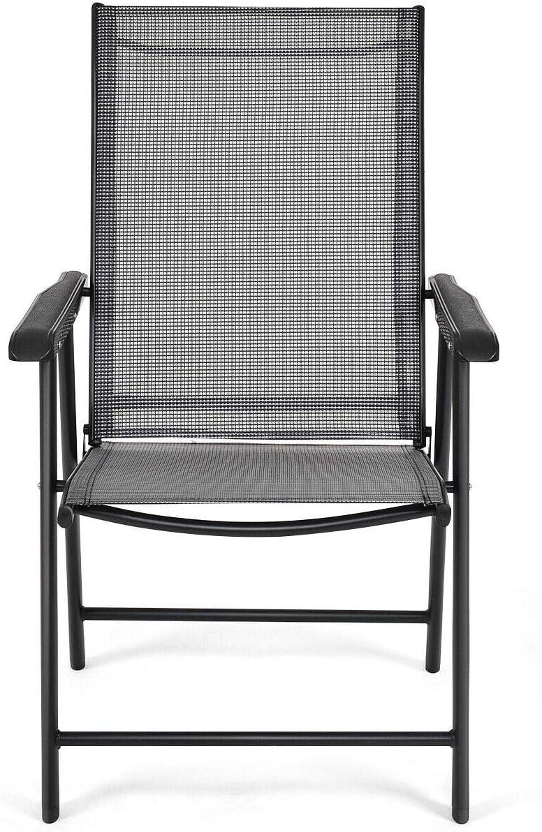 image:imageGiantex Set of 2 Patio Folding Chairs Outdoor Chairs with Armrest Portable Dining Chairs for Porch Camping Pool Beach Deck Lawn Garden 2Pack Patio Sling Chairs Metal Frame GreyGrey