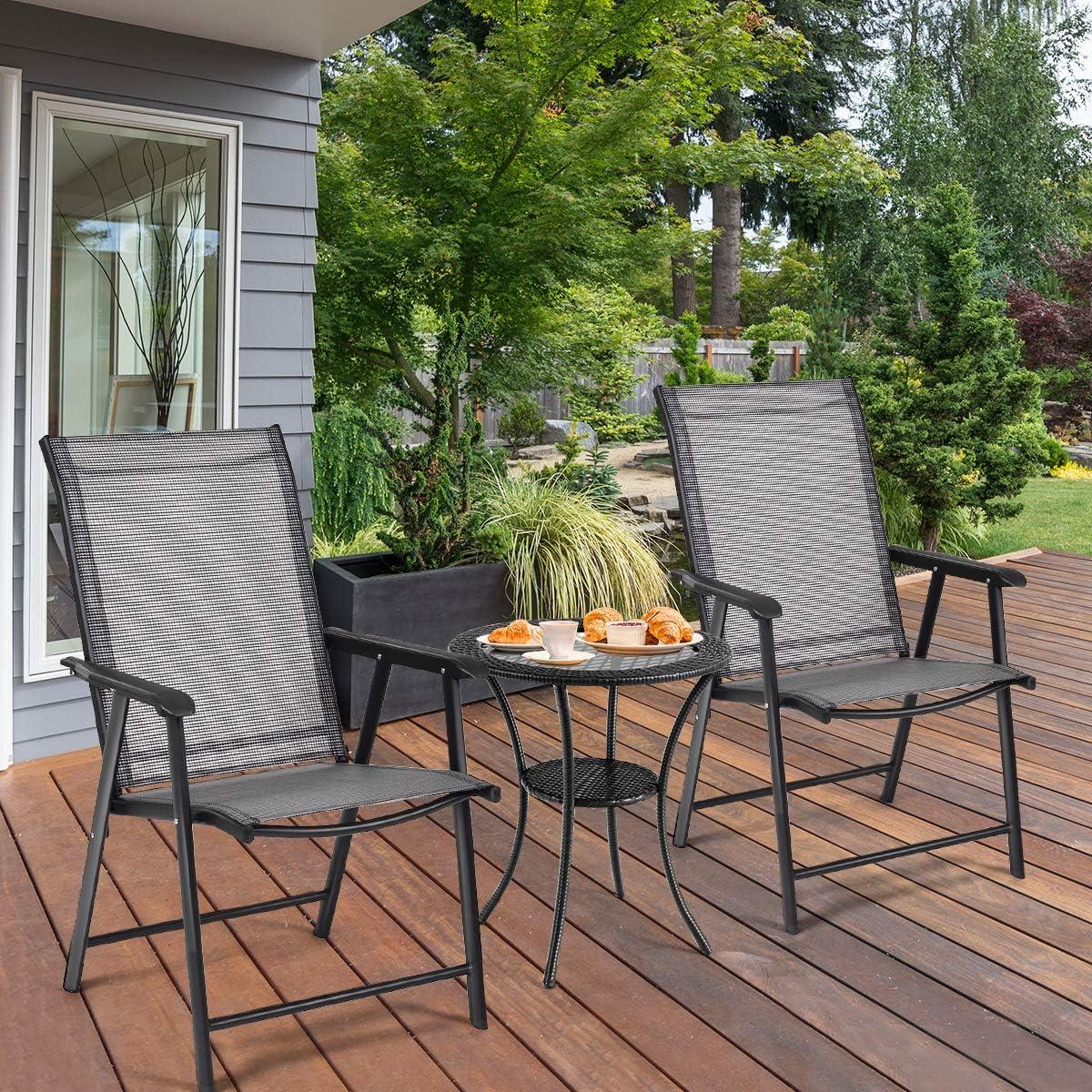 image:imageGiantex Set of 2 Patio Folding Chairs Outdoor Chairs with Armrest Portable Dining Chairs for Porch Camping Pool Beach Deck Lawn Garden 2Pack Patio Sling Chairs Metal Frame GreyGrey