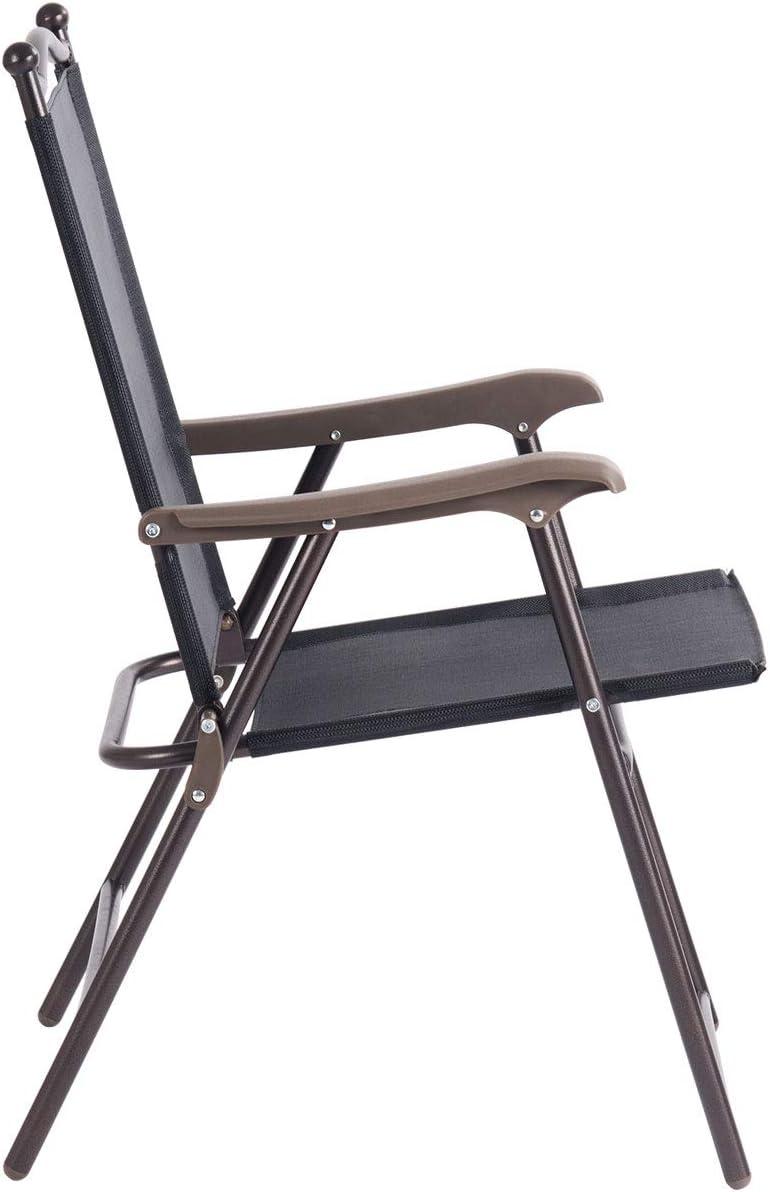 image:imageGiantex Set of 2 Patio Folding Chairs Outdoor Patio Dining Chairs wArmrest Sling Back Metal Frame Outside Use for Lawn Camping Garden Pool Beach Yard Lounge No Assembly YellowBlack
