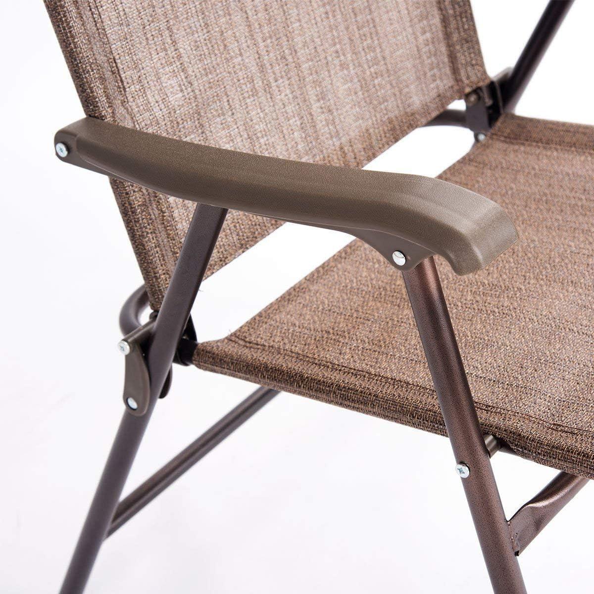 image:imageGiantex Set of 2 Patio Folding Chairs Outdoor Patio Dining Chairs wArmrest Sling Back Metal Frame Outside Use for Lawn Camping Garden Pool Beach Yard Lounge No Assembly YellowBrown