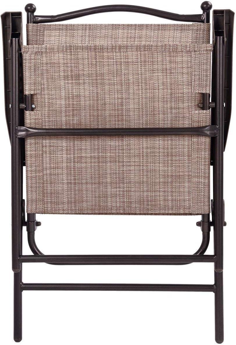 image:imageGiantex Set of 2 Patio Folding Chairs Outdoor Patio Dining Chairs wArmrest Sling Back Metal Frame Outside Use for Lawn Camping Garden Pool Beach Yard Lounge No Assembly YellowBrown