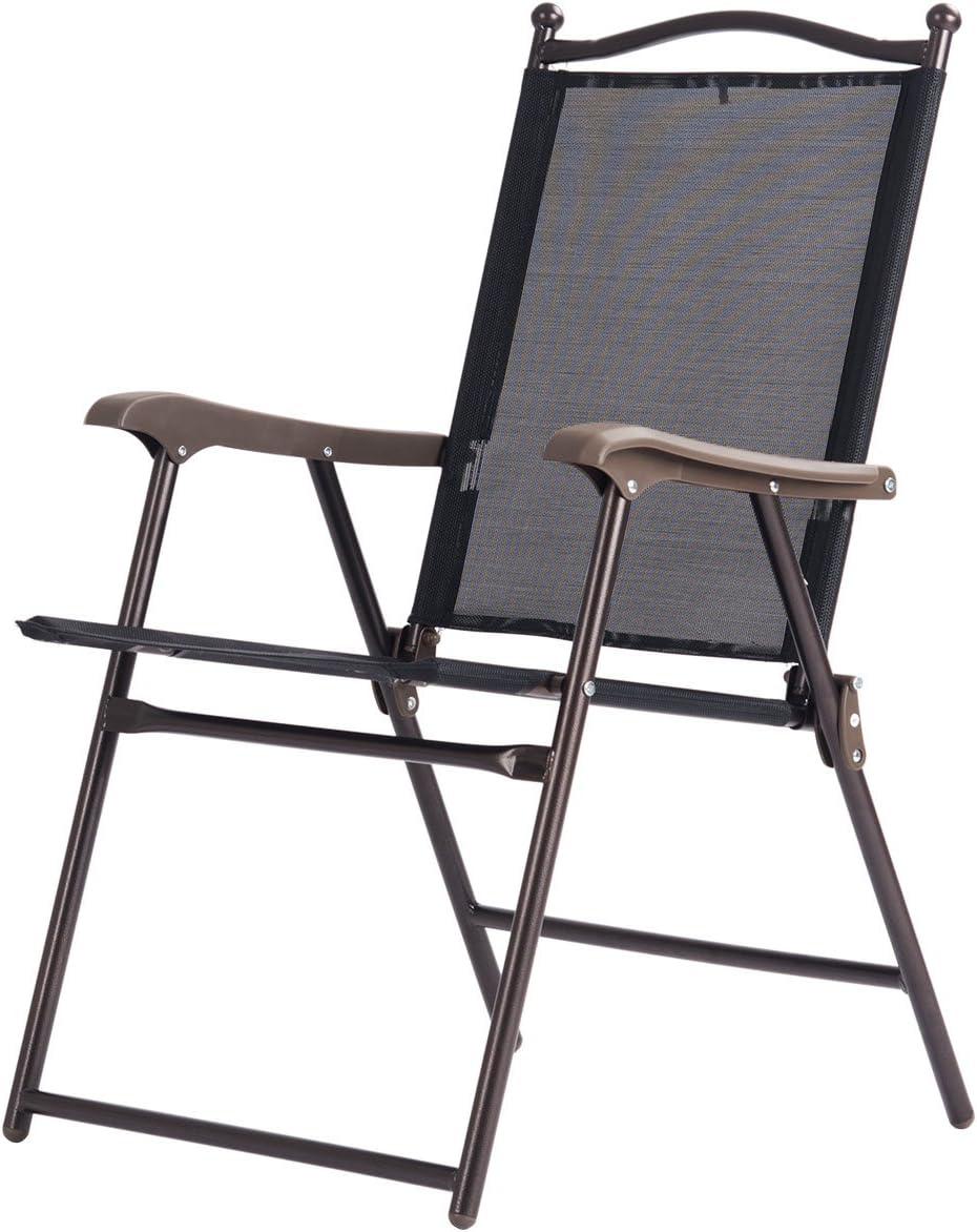 image:imageGiantex Set of 2 Patio Folding Chairs Outdoor Patio Dining Chairs wArmrest Sling Back Metal Frame Outside Use for Lawn Camping Garden Pool Beach Yard Lounge No Assembly YellowBlack