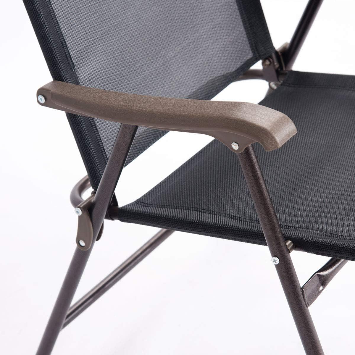 image:imageGiantex Set of 2 Patio Folding Chairs Outdoor Patio Dining Chairs wArmrest Sling Back Metal Frame Outside Use for Lawn Camping Garden Pool Beach Yard Lounge No Assembly YellowBlack
