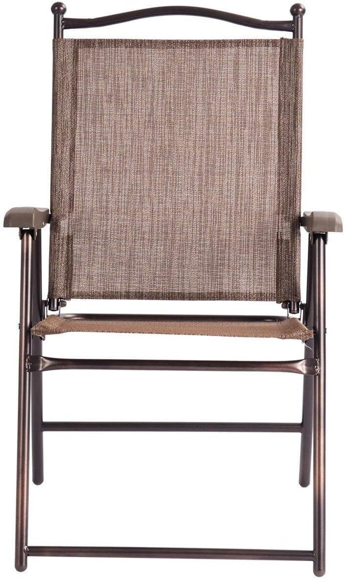image:imageGiantex Set of 2 Patio Folding Chairs Outdoor Patio Dining Chairs wArmrest Sling Back Metal Frame Outside Use for Lawn Camping Garden Pool Beach Yard Lounge No Assembly YellowBrown