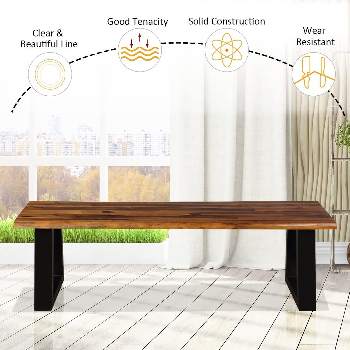 image:imageGiantex Set of 2 Wooden Dining Bench Seating Chair Rustic Indoor ampOutdoor FurnitureRustic Brownblack