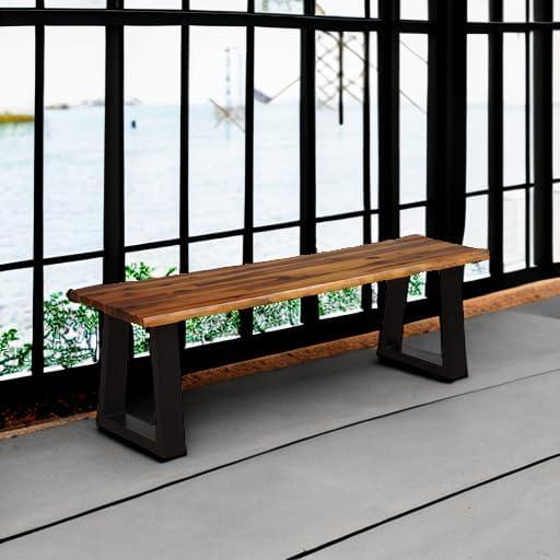 image:imageGiantex Set of 2 Wooden Dining Bench Seating Chair Rustic Indoor ampOutdoor FurnitureRustic Brownblack