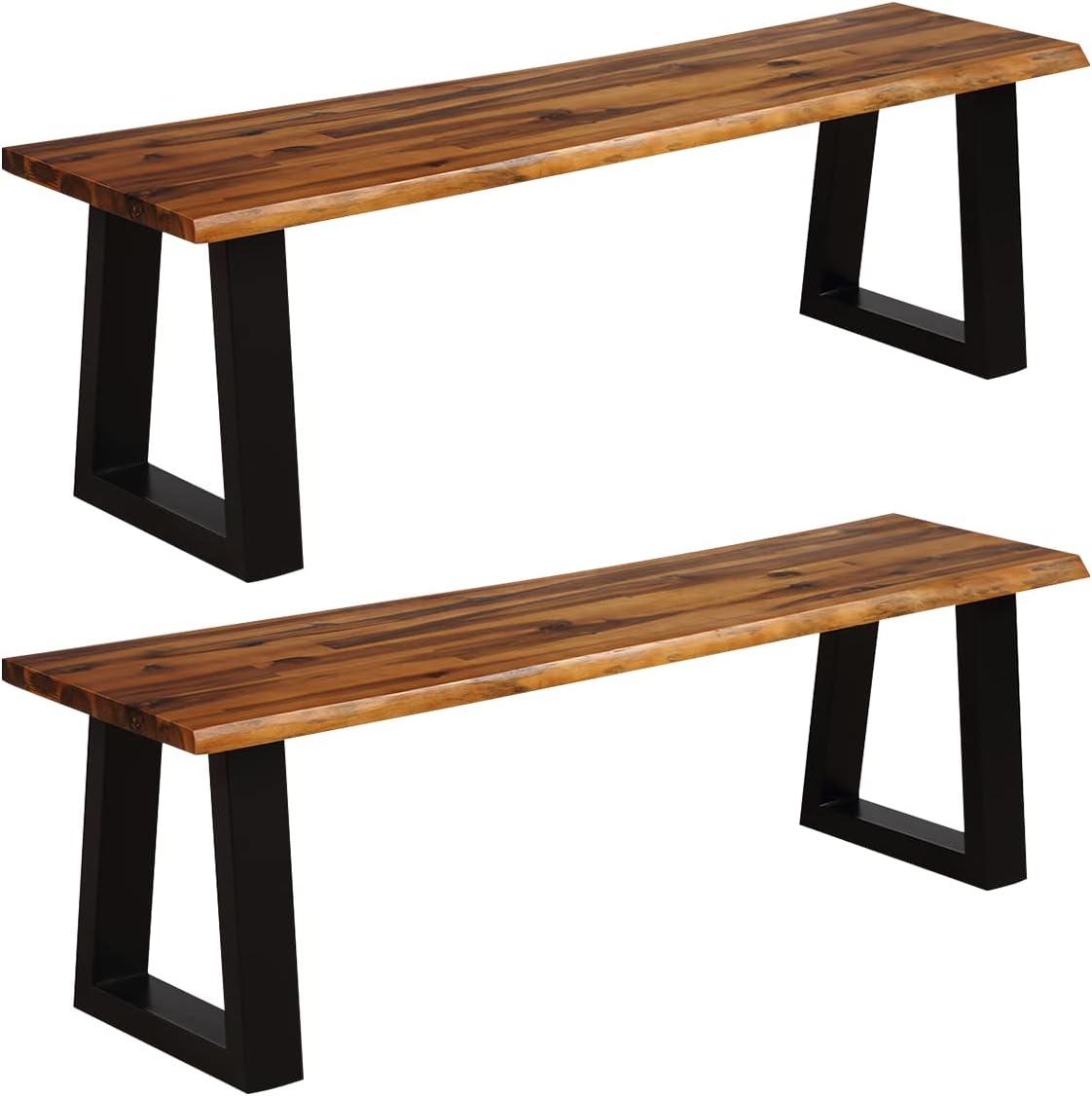 image:imageGiantex Set of 2 Wooden Dining Bench Seating Chair Rustic Indoor ampOutdoor FurnitureRustic Brownblack