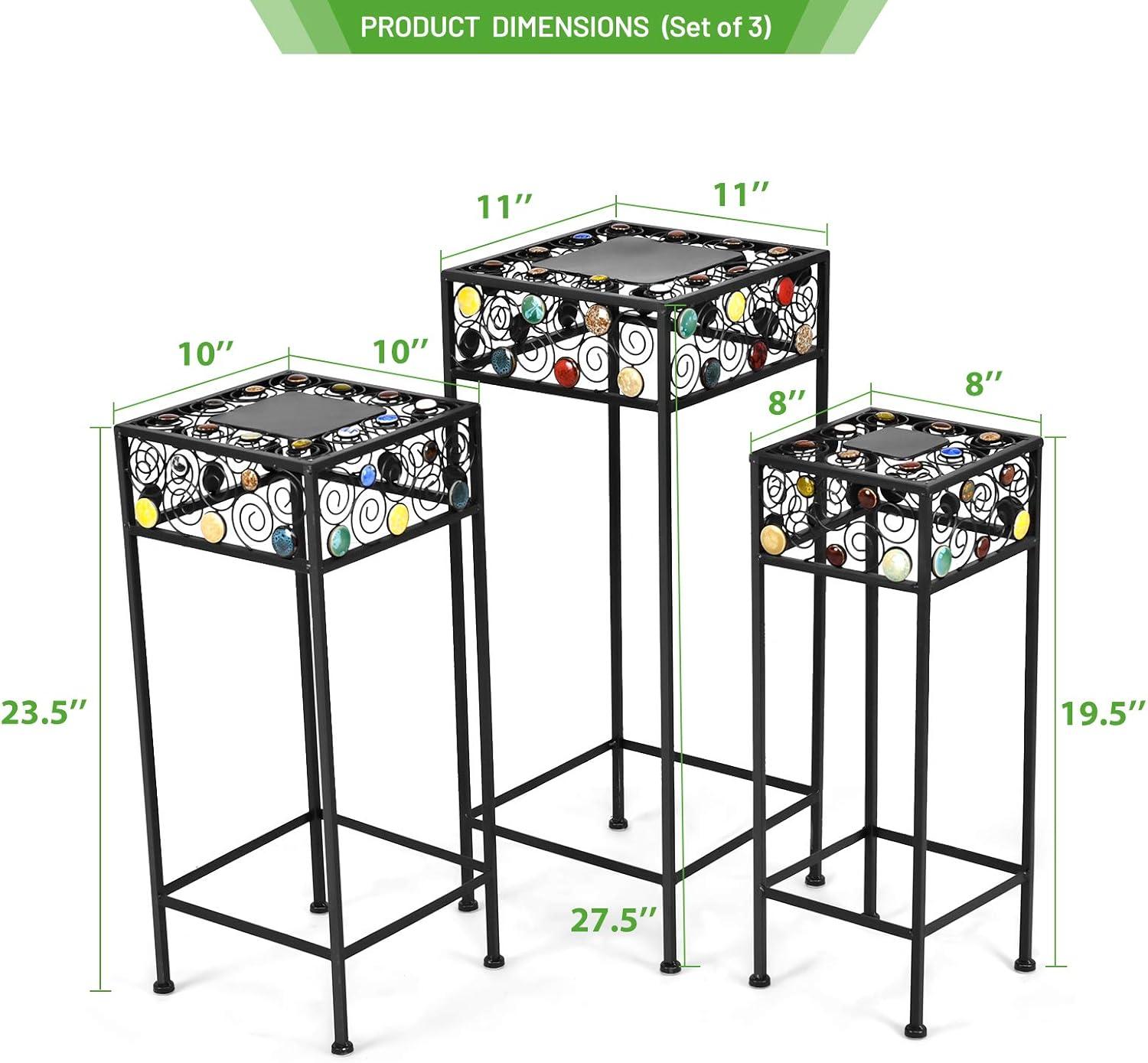 image:imageGiantex Set of 3 Metal Plant Stand 3 Pieces Flower Pot Holder Rack with Ceramic Beads Design Irons Planter Supports Display End Table for Home Patio Garden Square