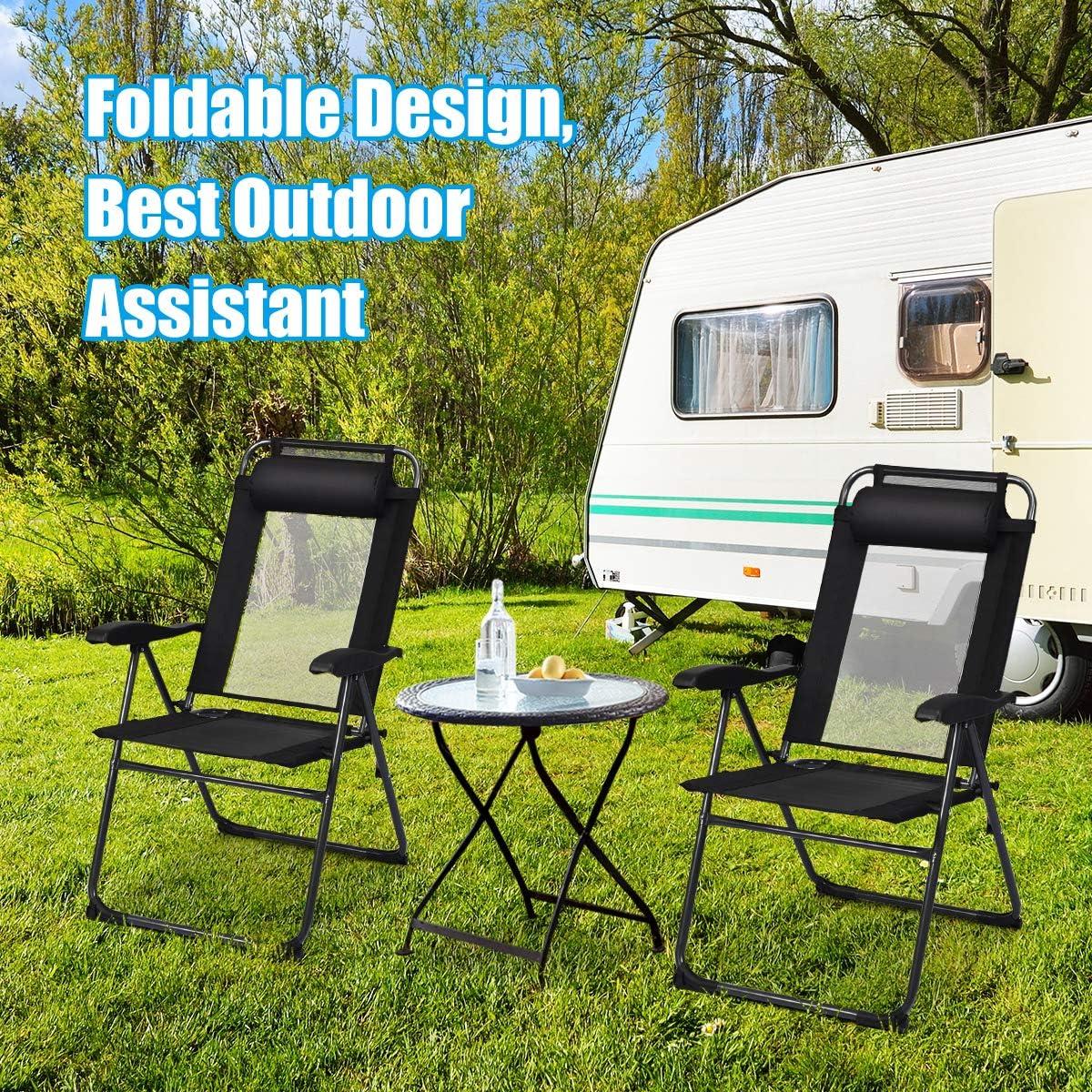 image:imageGiantex Set of 4 Patio Dining Chairs Folding Lounge Chairs with 7 Level Adjustable Backrest 300 Lbs Capacity Outdoor Portable Chairs with Metal FrameBlack