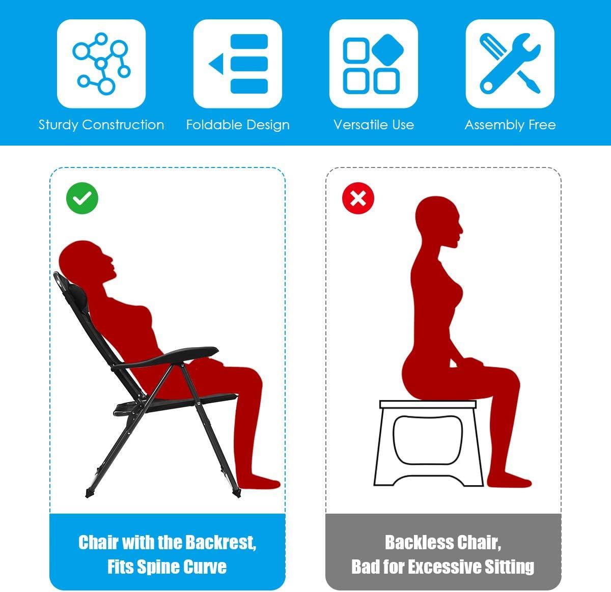 image:imageGiantex Set of 4 Patio Dining Chairs Folding Lounge Chairs with 7 Level Adjustable Backrest 300 Lbs Capacity Outdoor Portable Chairs with Metal FrameBlack