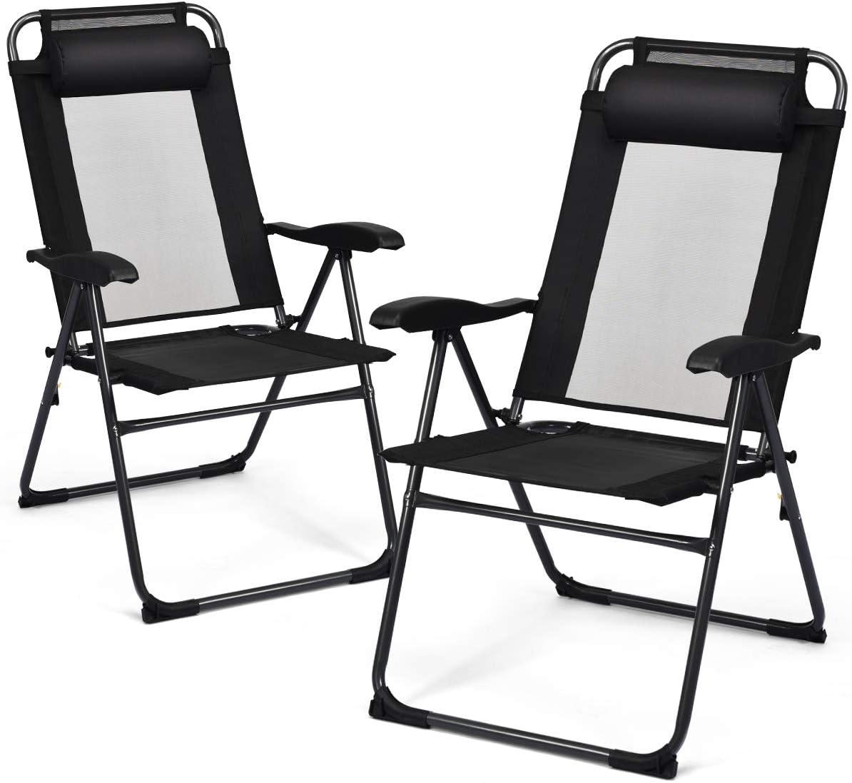 image:imageGiantex Set of 4 Patio Dining Chairs Folding Lounge Chairs with 7 Level Adjustable Backrest 300 Lbs Capacity Outdoor Portable Chairs with Metal FrameBlack