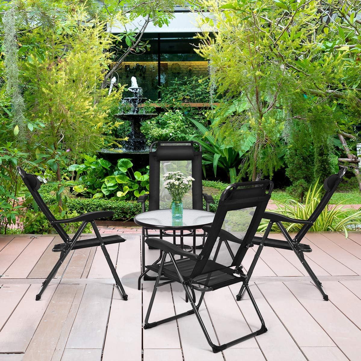 image:imageGiantex Set of 4 Patio Dining Chairs Folding Lounge Chairs with 7 Level Adjustable Backrest 300 Lbs Capacity Outdoor Portable Chairs with Metal FrameBlack