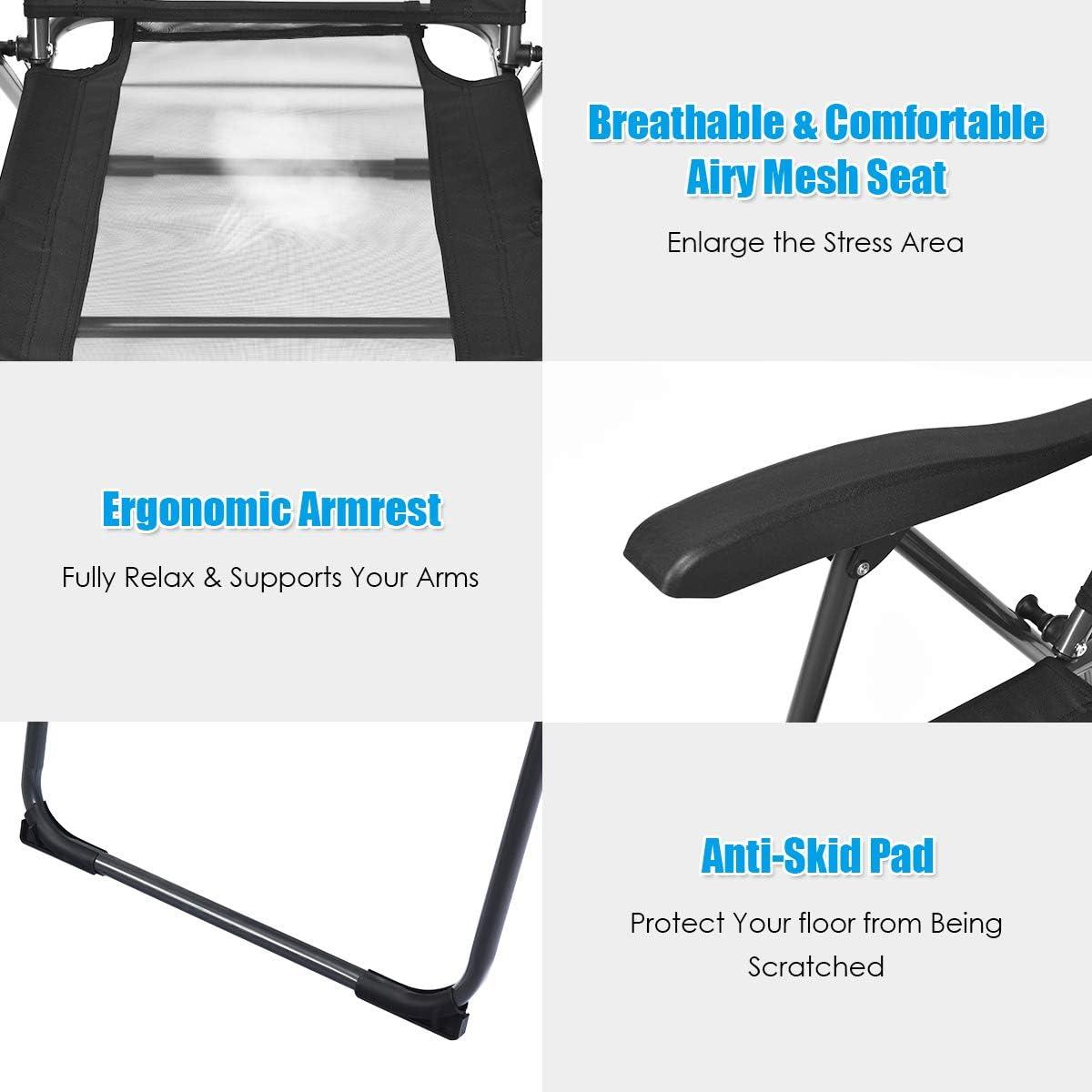 image:imageGiantex Set of 4 Patio Dining Chairs Folding Lounge Chairs with 7 Level Adjustable Backrest 300 Lbs Capacity Outdoor Portable Chairs with Metal FrameBlack