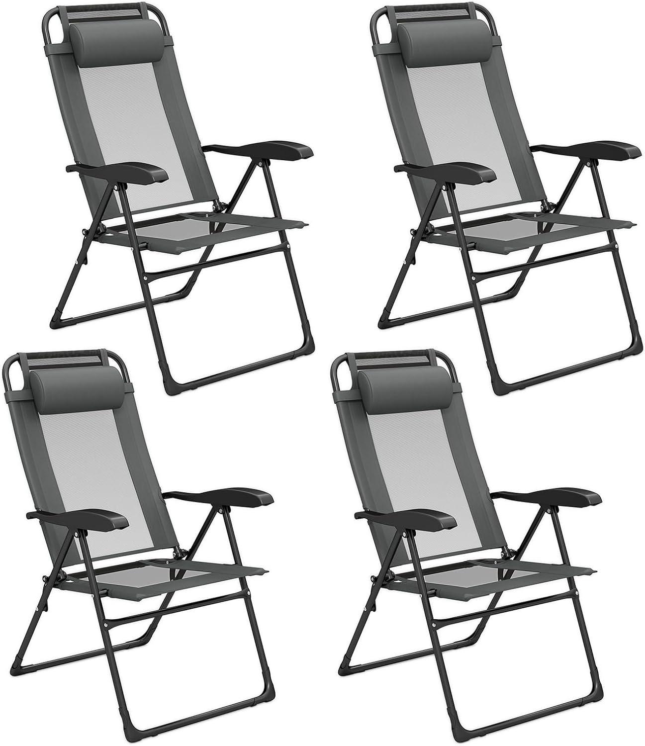 image:imageGiantex Set of 4 Patio Dining Chairs Folding Lounge Chairs with 7 Level Adjustable Backrest 300 Lbs Capacity Outdoor Portable Chairs with Metal FrameDark Gray