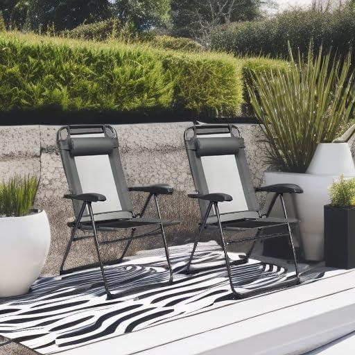 image:imageGiantex Set of 4 Patio Dining Chairs Folding Lounge Chairs with 7 Level Adjustable Backrest 300 Lbs Capacity Outdoor Portable Chairs with Metal FrameGrey